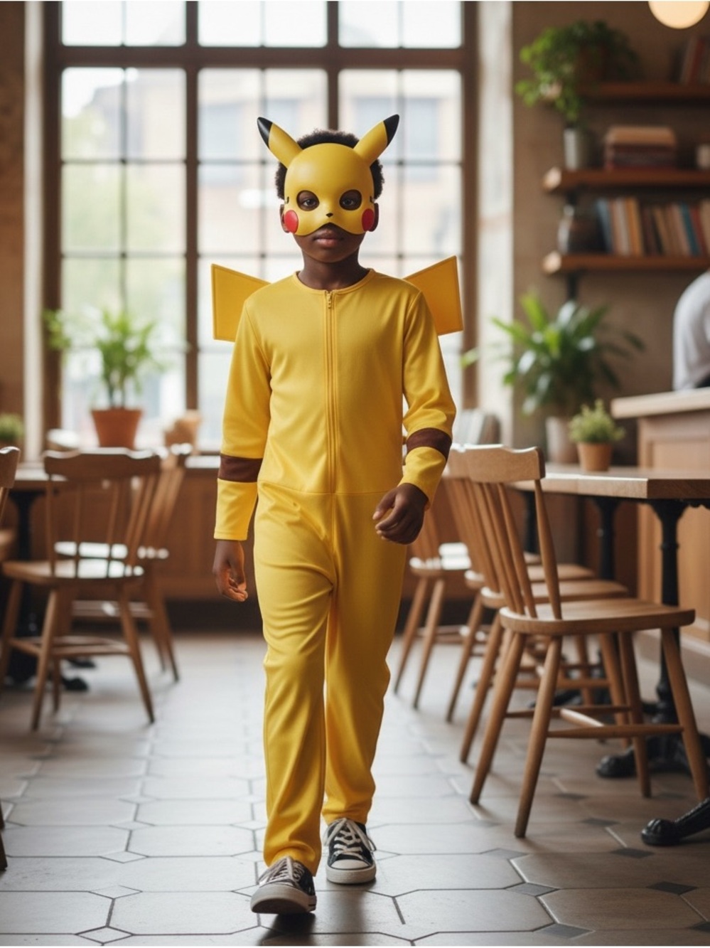 Kids Yellow Pikachu-Style Costume Jumpsuit with Mask